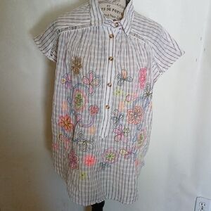 Pilcro Women"s Striped  Blouse with Floral Embroidery Size Small